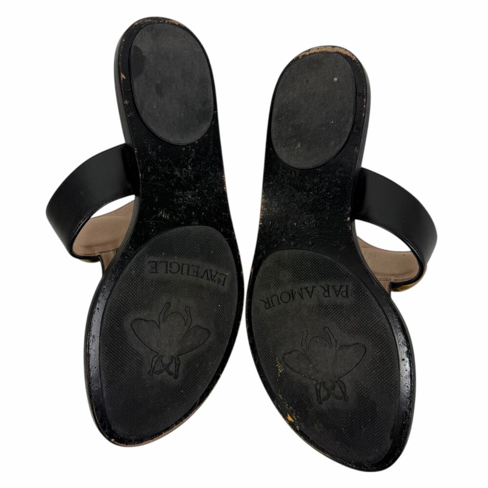Gucci Black Leather Thong Sandal Gold Double G Logo Size 36.5 - Picture 10 of 14